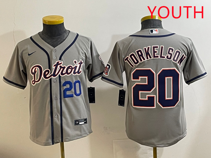 Youth 2025 Detroit Tigers  #20 Torkelson grey Nike MLB jersey style 10->youth mlb jersey->Youth Jersey